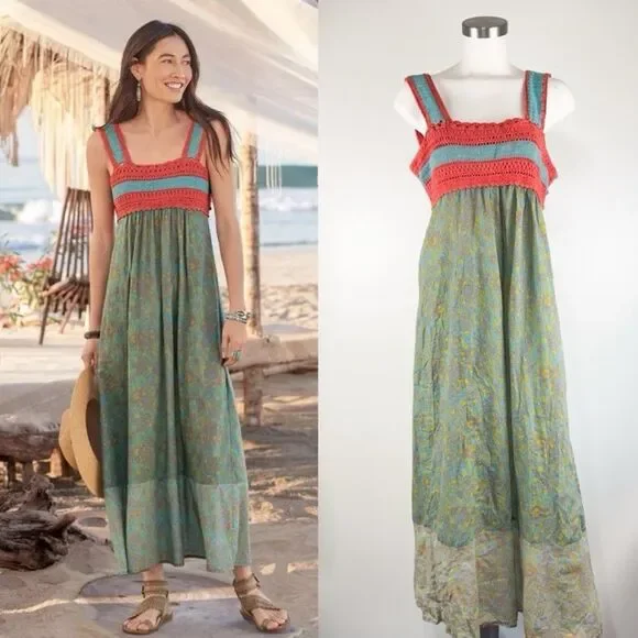 Sundance Coral and Teal Midi Dress - Picture 1 of 7